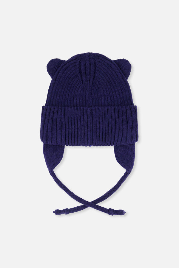 Baby Knit Hat With Strings Navy Blue - J20ZW08_04790