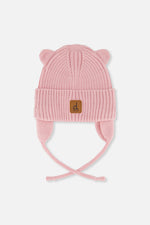 Baby Knit Hat With Strings Pale Dusty Pink - J20ZW08_06220