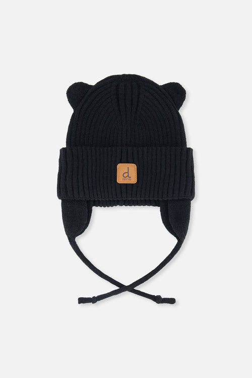 Baby Knit Hat With Strings Black - J20ZW08_09990
