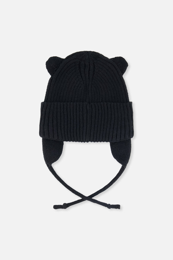 Baby Knit Hat With Strings Black - J20ZW08_09990