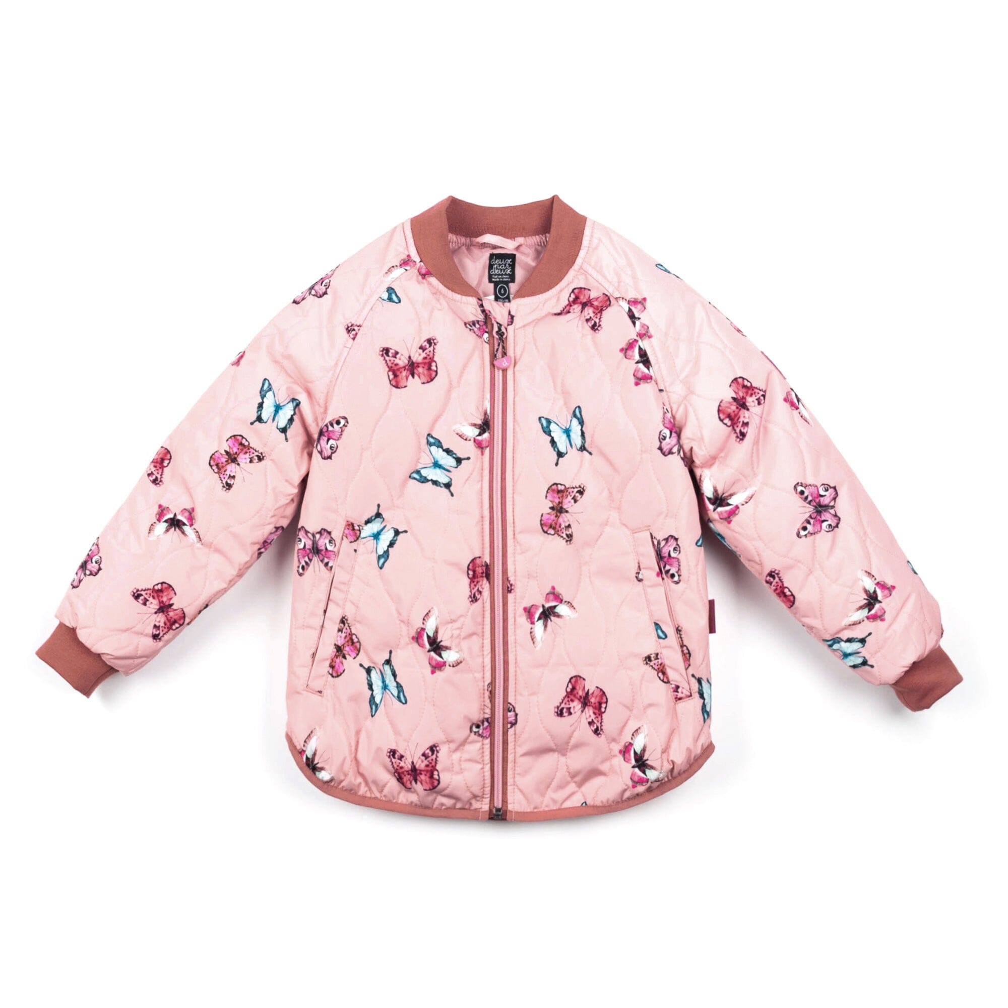 Printed Quilted Jacket Pink Watercolor Butterflies