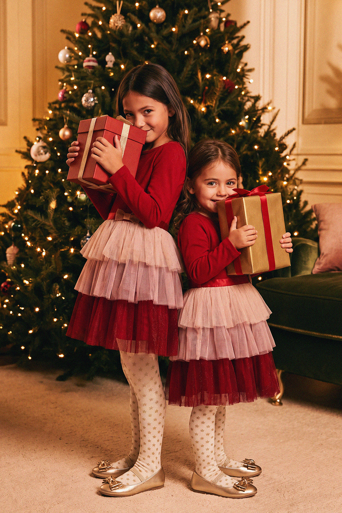 Robe bi-matière avec jupe scintillante rouge pour bébé