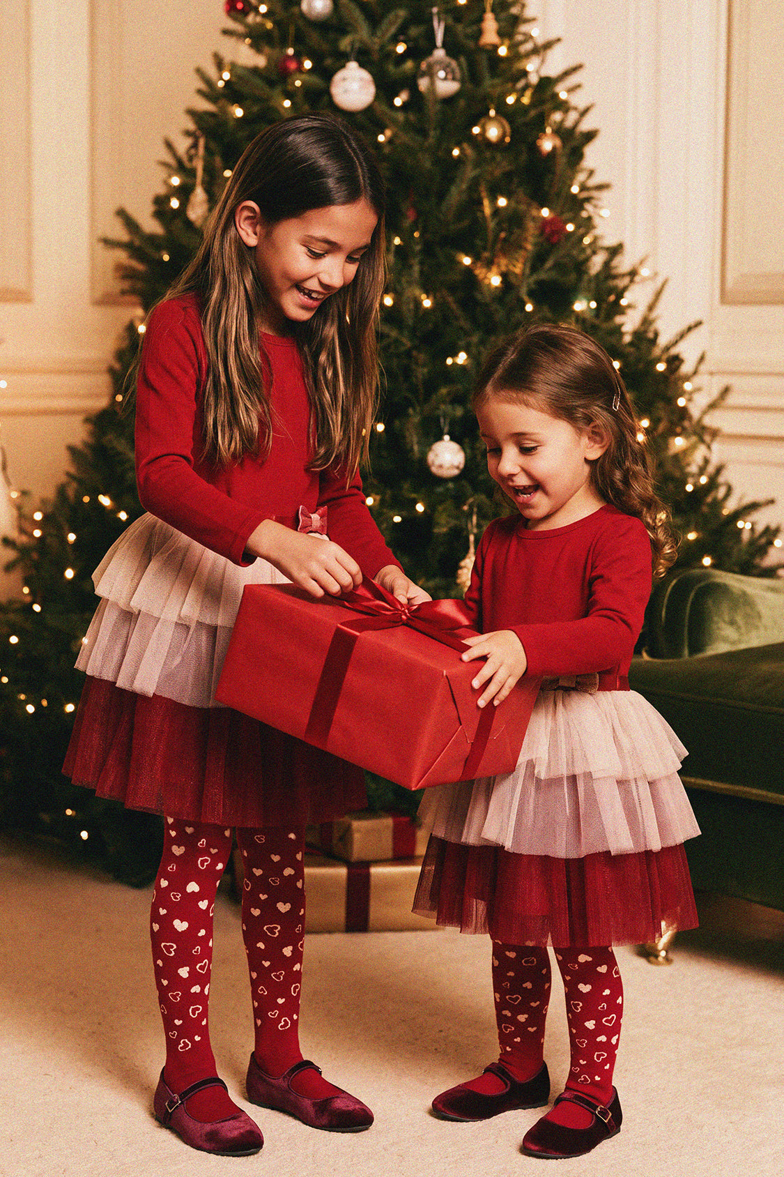 Robe bi-matière avec jupe scintillante rouge pour bébé
