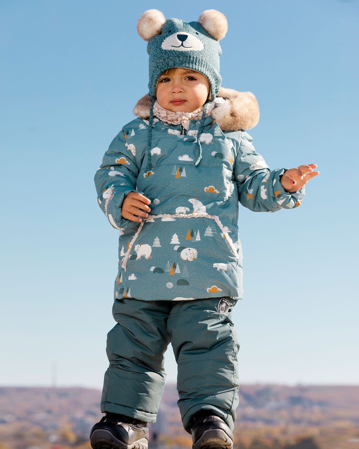 Two Piece Baby Snowsuit Verdigris With Bear Print Snowsuits Deux par Deux 