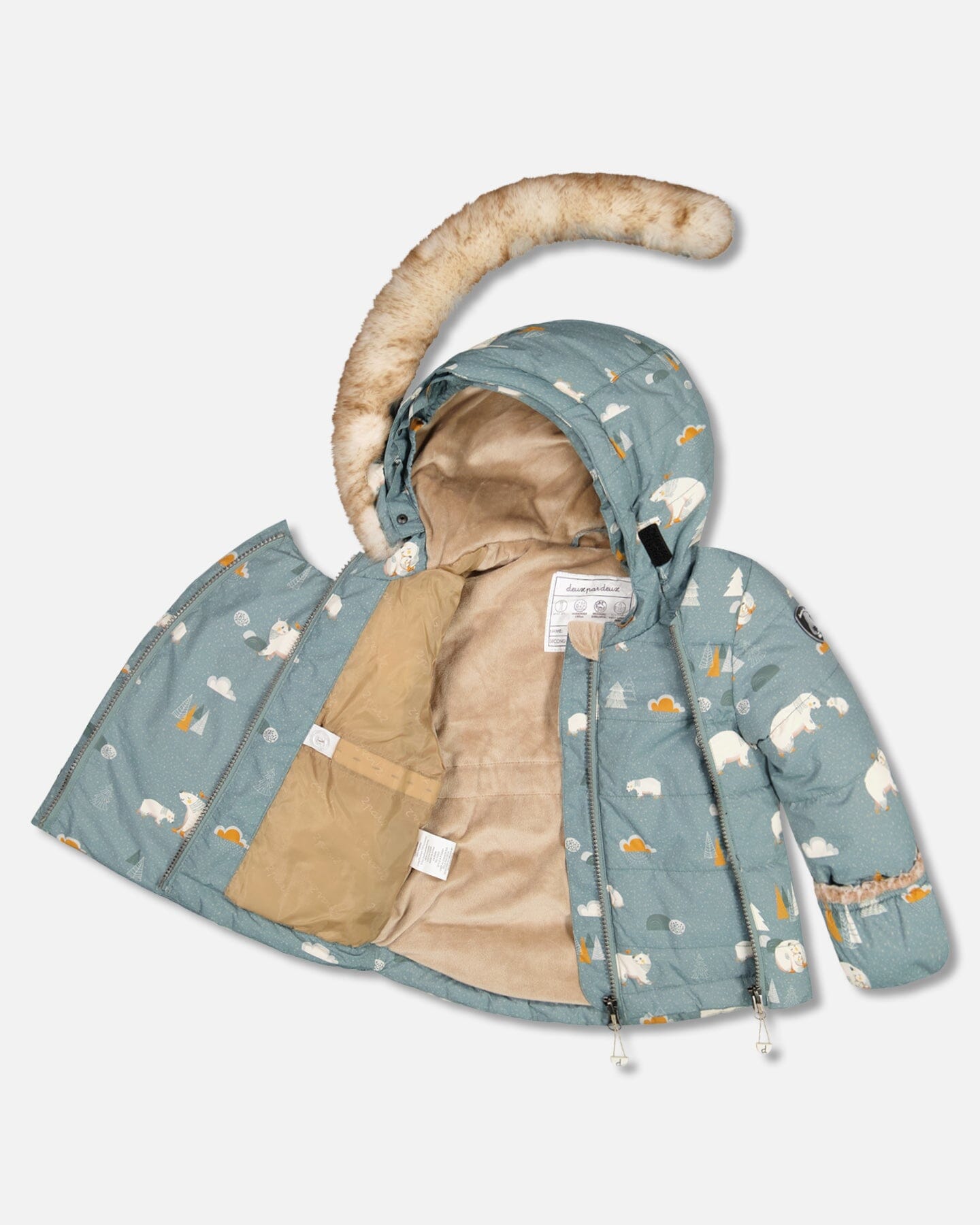 Two Piece Baby Snowsuit Verdigris With Bear Print Snowsuits Deux par Deux 