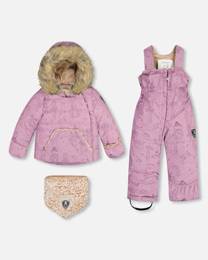 Two Piece Baby Snowsuit Lavender With Forest Friends Print Snowsuits Deux par Deux 