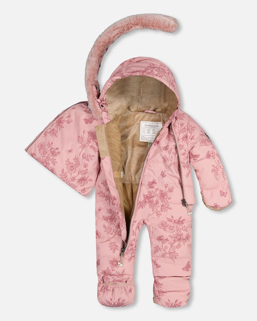 One Piece Baby Car Seat Snowsuit With Vintage Flower Print Snowsuits Deux par Deux 