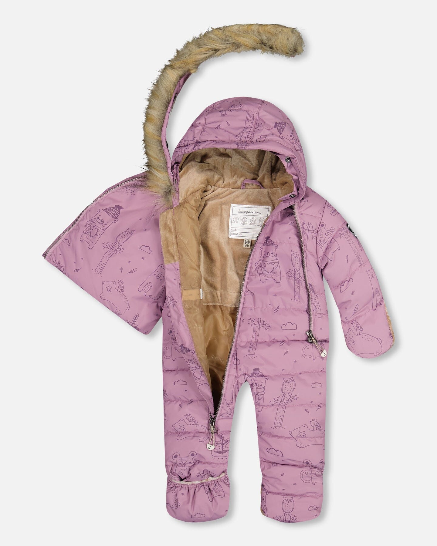 One Piece Baby Car Seat Snowsuit With Lilac Forest Friends Print Snowsuits Deux par Deux 