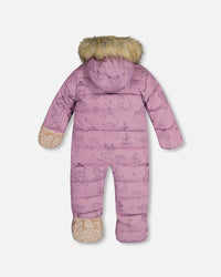 One Piece Baby Car Seat Snowsuit With Lilac Forest Friends Print Snowsuits Deux par Deux 