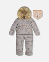 One Piece Baby Car Seat Snowsuit With Grey Arctic Friends Print