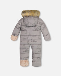 One Piece Baby Car Seat Snowsuit With Grey Arctic Friends Print Snowsuits Deux par Deux 