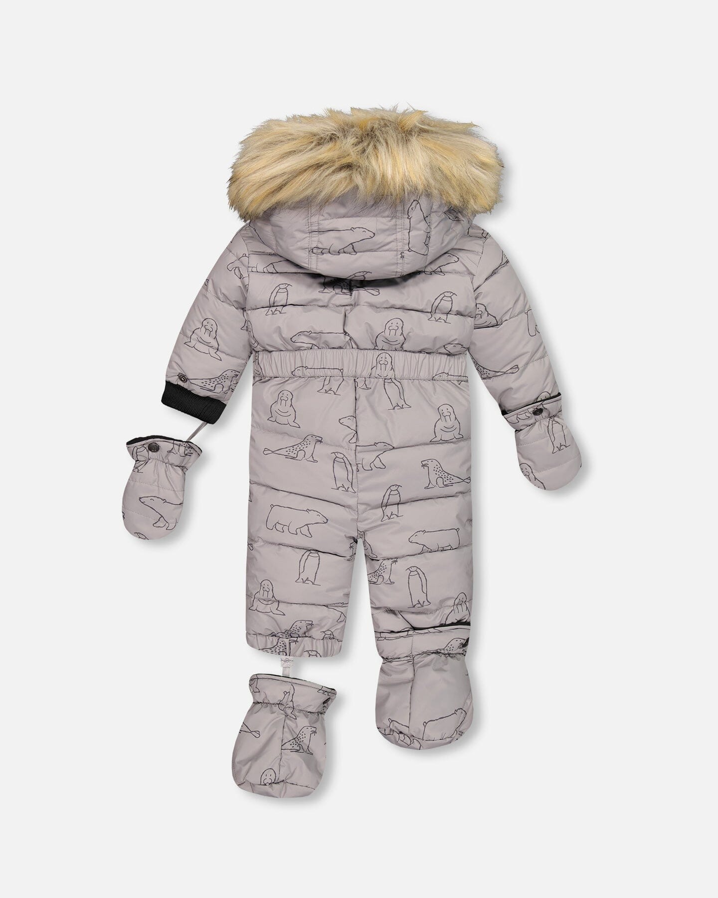 One Piece Baby Snowsuit With Grey Arctic Friends Printed Snowsuits Deux par Deux 