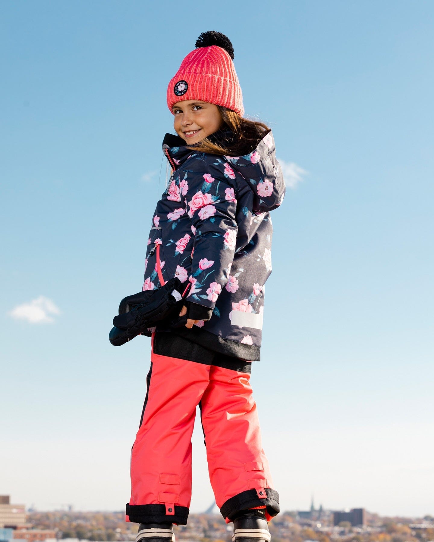Two Piece Snowsuit Coral And Black With Rose Print - F10C801_628
