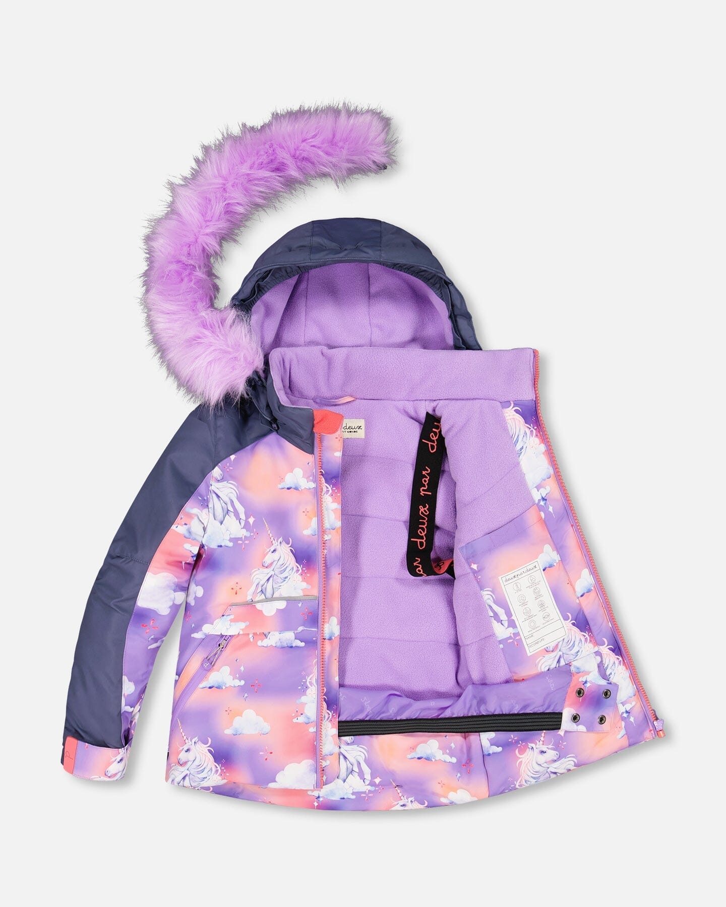Two Piece Snowsuit Lavender With Unicorns In The Clouds Print - F10D802_009