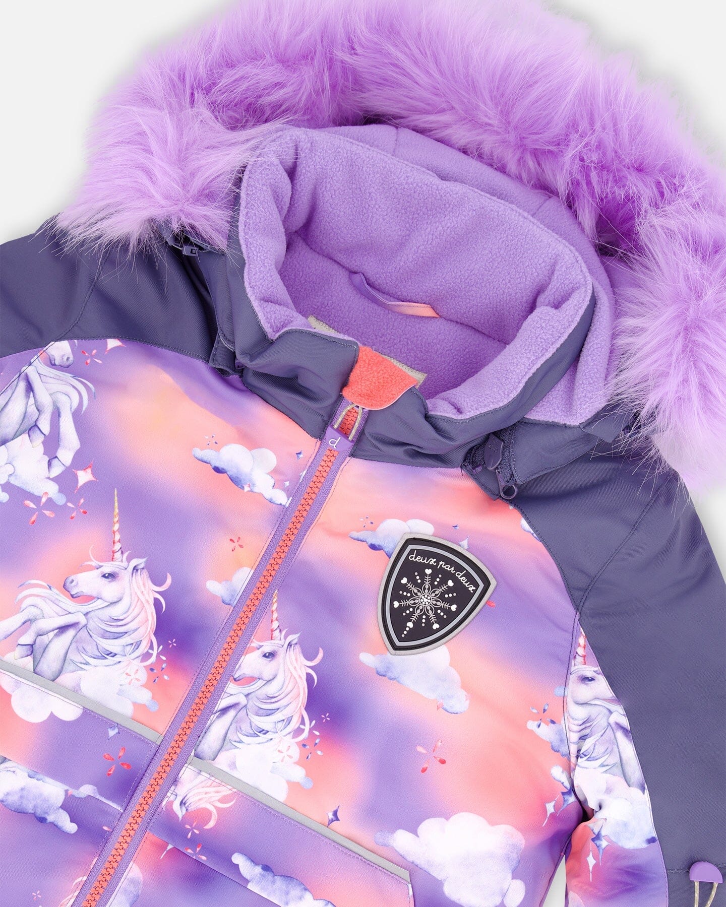 Two Piece Snowsuit Lavender With Unicorns In The Clouds Print - F10D802_009