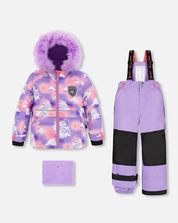 Two Piece Snowsuit Unicorns In The Clouds Print With Lavender Pant - F10D802_530