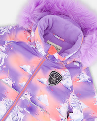 Two Piece Snowsuit Unicorns In The Clouds Print With Lavender Pant - F10D802_530