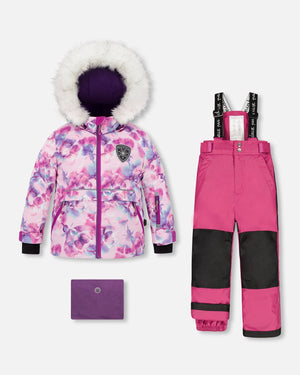 Two Piece Snowsuit Magenta With Watercolor Floral Print - F10E802_522