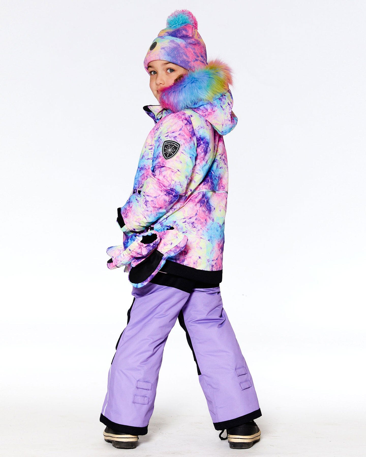 Two Piece Snowsuit Lavender With Frosted Rainbow Print Snowsuits Deux par Deux 
