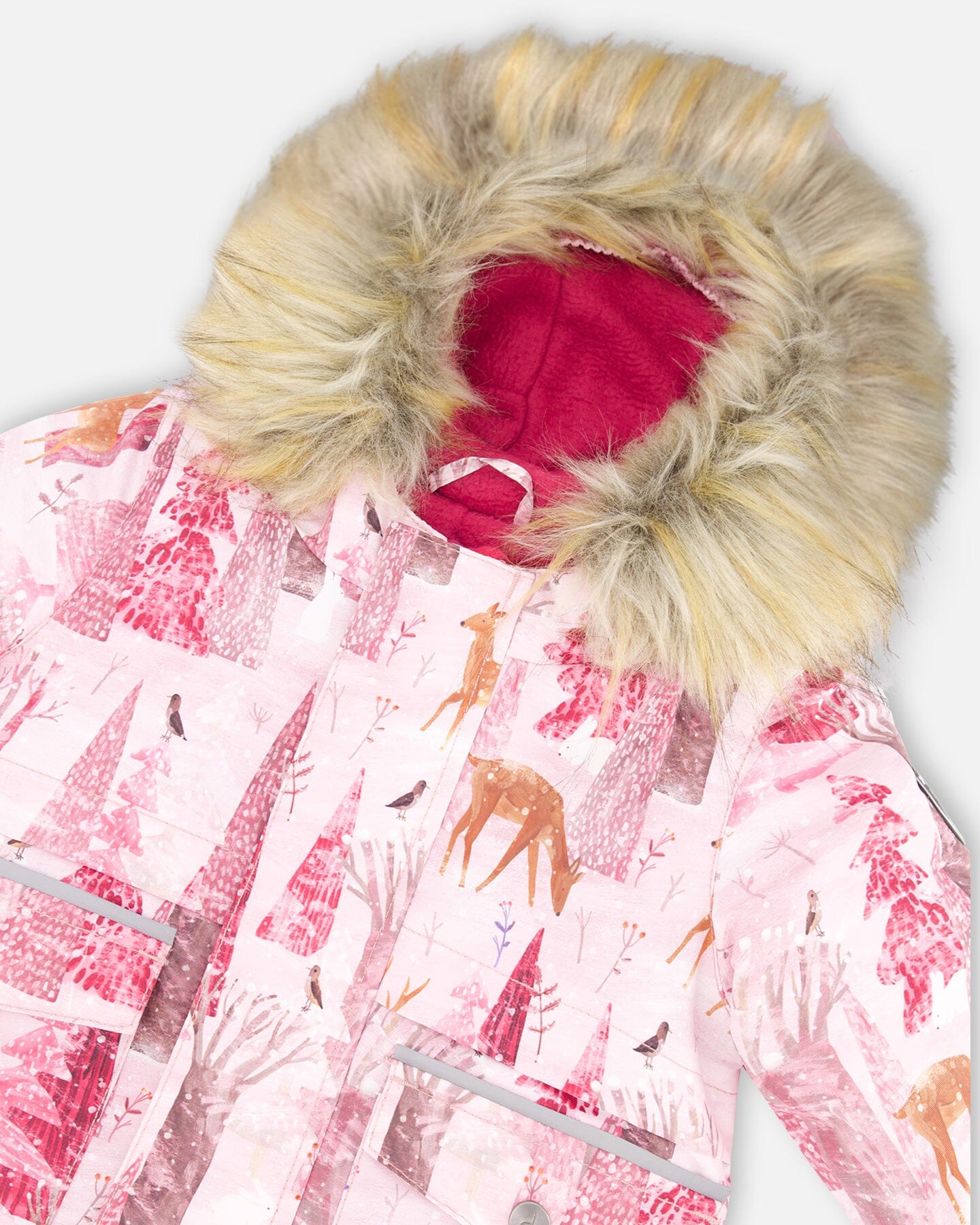 Two Piece Baby Snowsuit Fuchsia With Snowy Forest Print Snowsuits Deux par Deux 