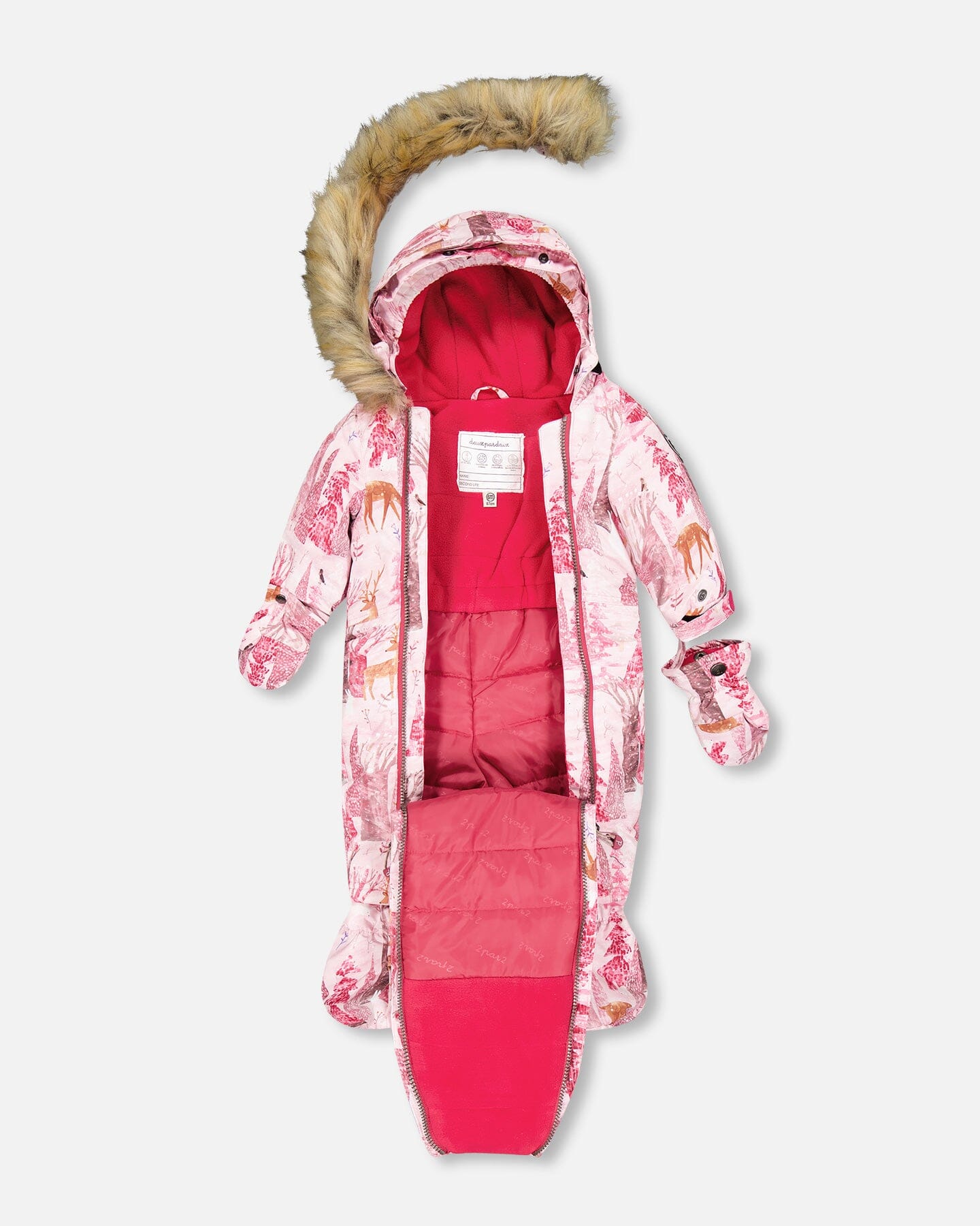 One Piece Baby Car Seat Snowsuit With Snowy Forest Print Snowsuits Deux par Deux 