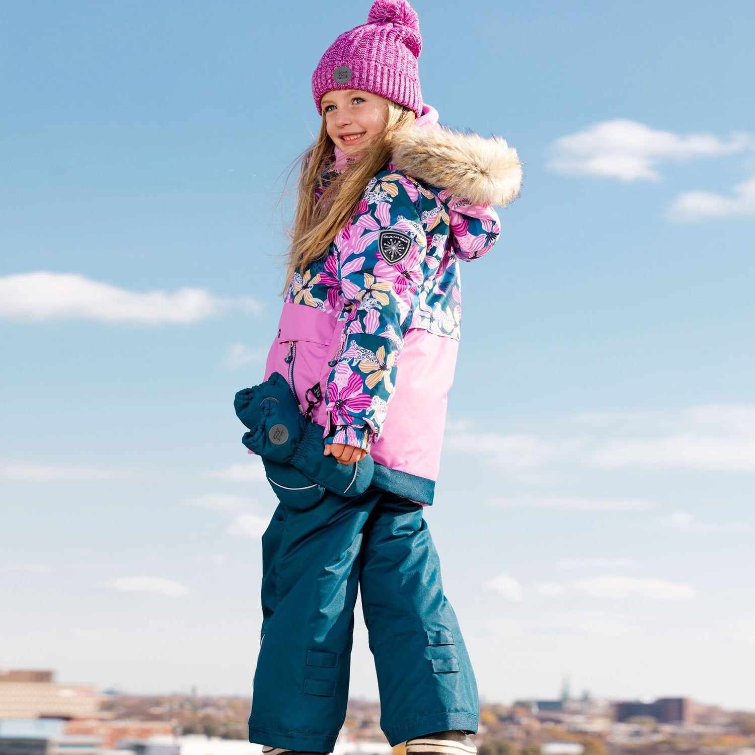 Two Piece Snowsuit Jungle Flower Print And Teal Blue - F10I805_868
