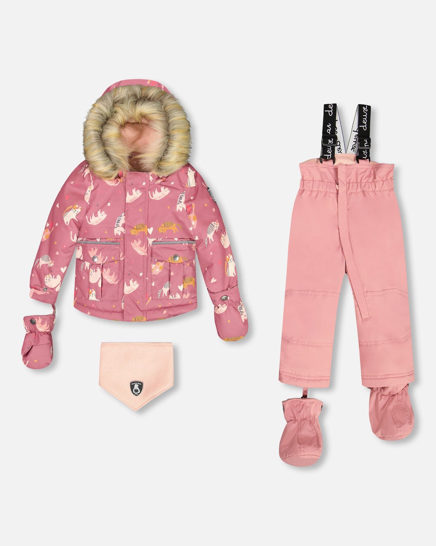 Two Piece Baby Snowsuit Pink With Cat Print Snowsuits Deux par Deux 