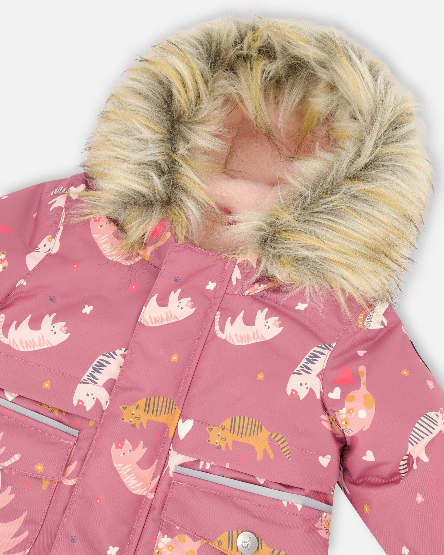 Two Piece Baby Snowsuit Pink With Cat Print Snowsuits Deux par Deux 