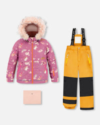 Two Piece Snowsuit Golden Oak With Cat Print Snowsuits Deux par Deux 