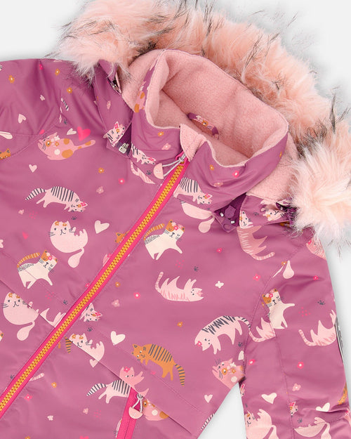 Two Piece Snowsuit Golden Oak With Cat Print Snowsuits Deux par Deux 