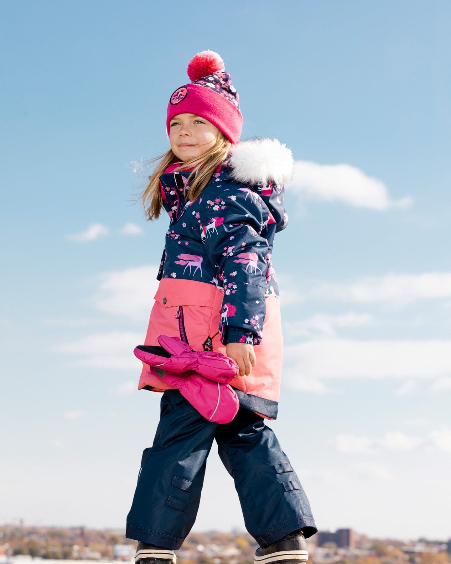 Two Piece Snowsuit Navy With Unicorns In The Wind Print - F10K805_499