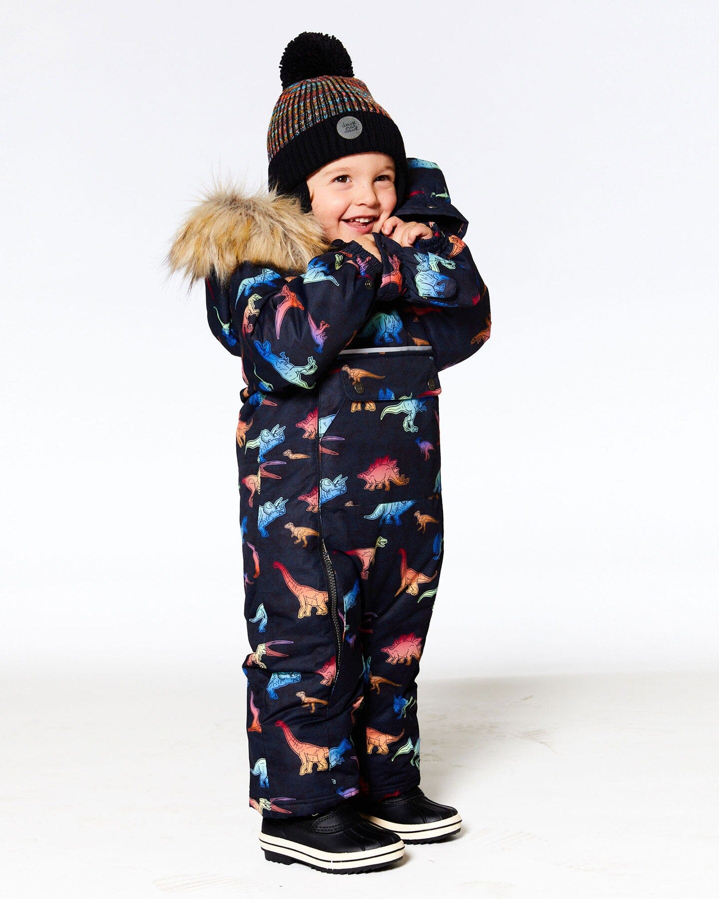 One Piece Baby Car Seat Snowsuit Black With Gradient Dino Print Snowsuits Deux par Deux 