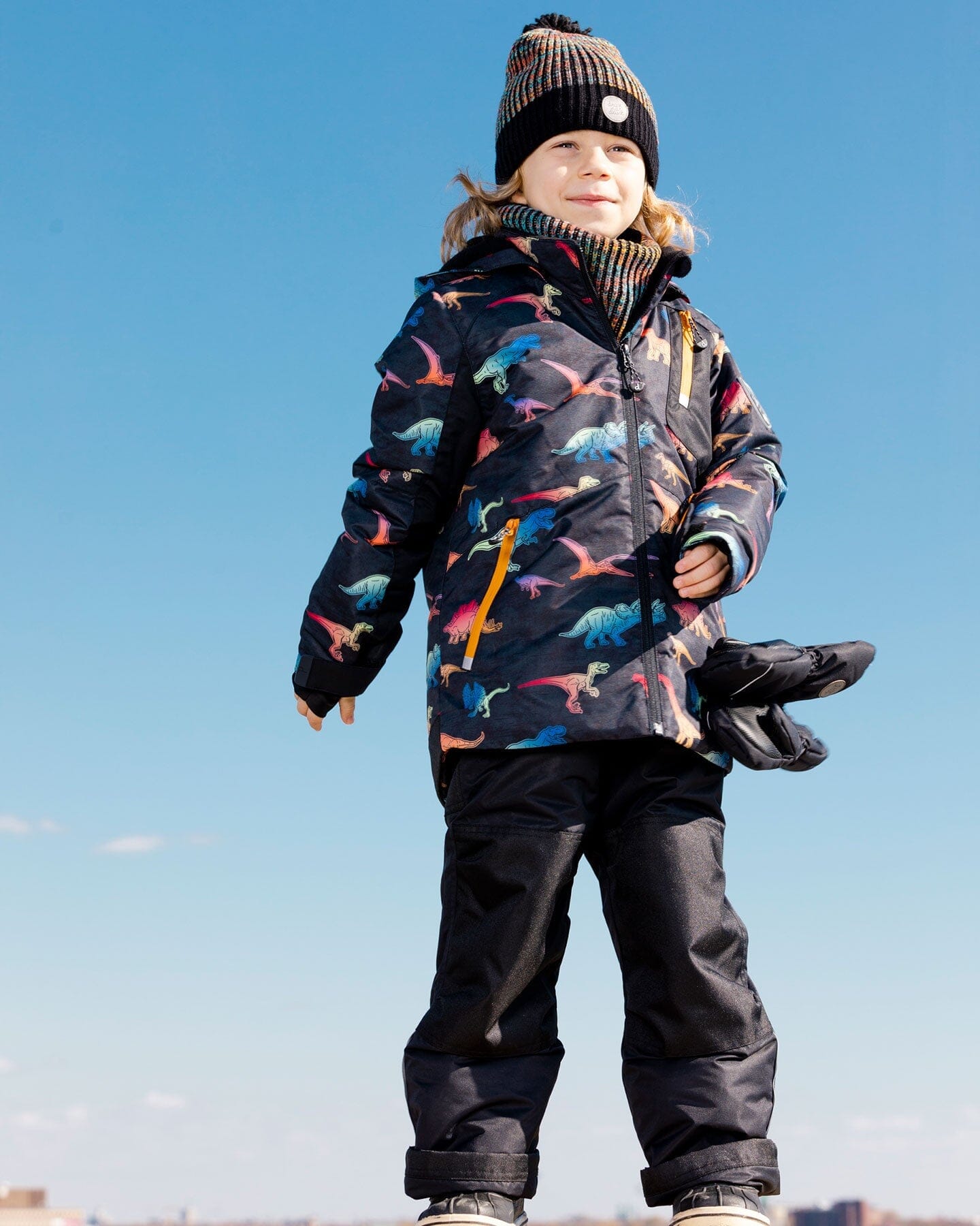 Two Piece Snowsuit Black With Gradient Dino Print - F10O806_999