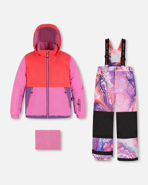 Two Piece Snowsuit Pink Lilac With Geode Print Snowsuits Deux par Deux 