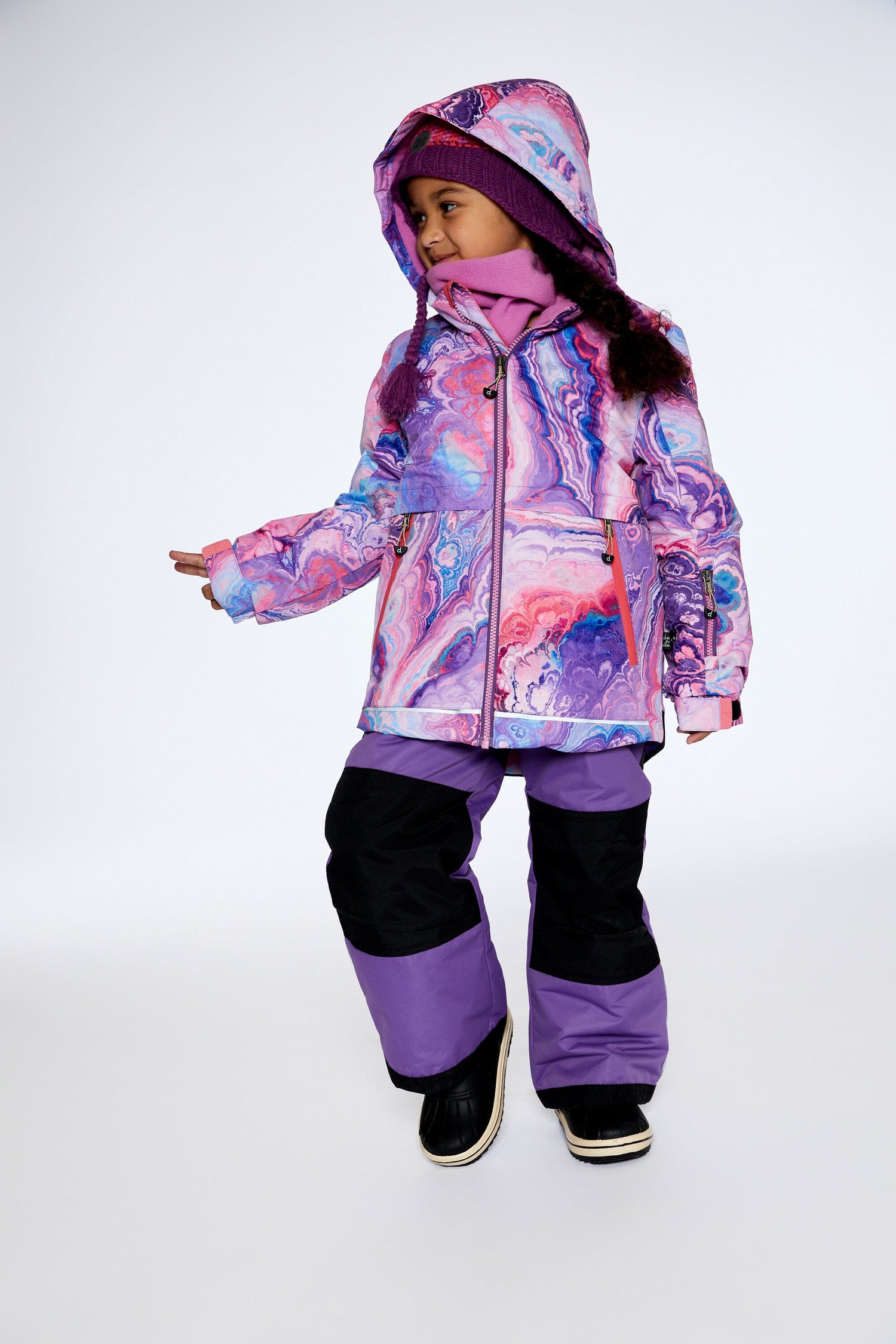 Two Piece Snowsuit Pink Lilac With Geode Print Snowsuits Deux par Deux 