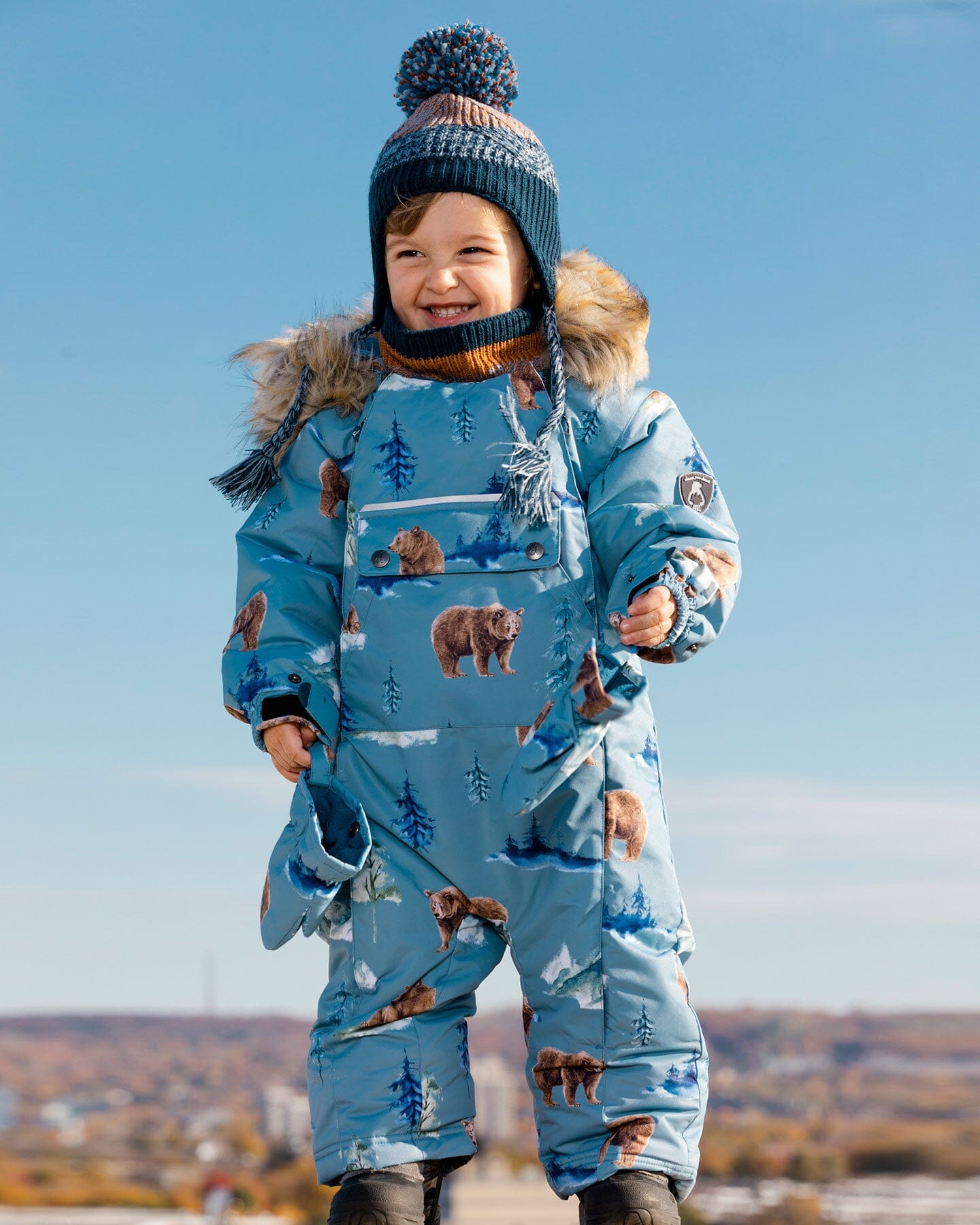One Piece Baby Car Seat Snowsuit With Bear Print Snowsuits Deux par Deux 