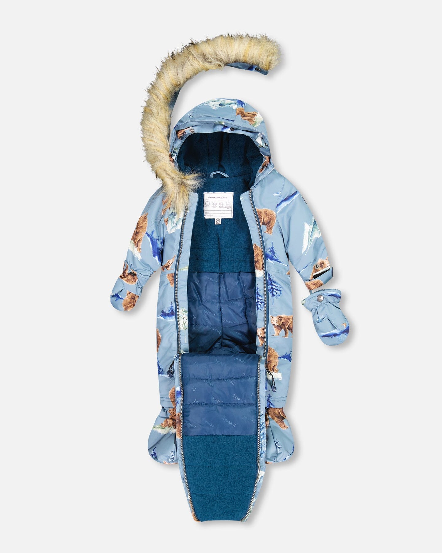 One Piece Baby Car Seat Snowsuit With Bear Print Snowsuits Deux par Deux 