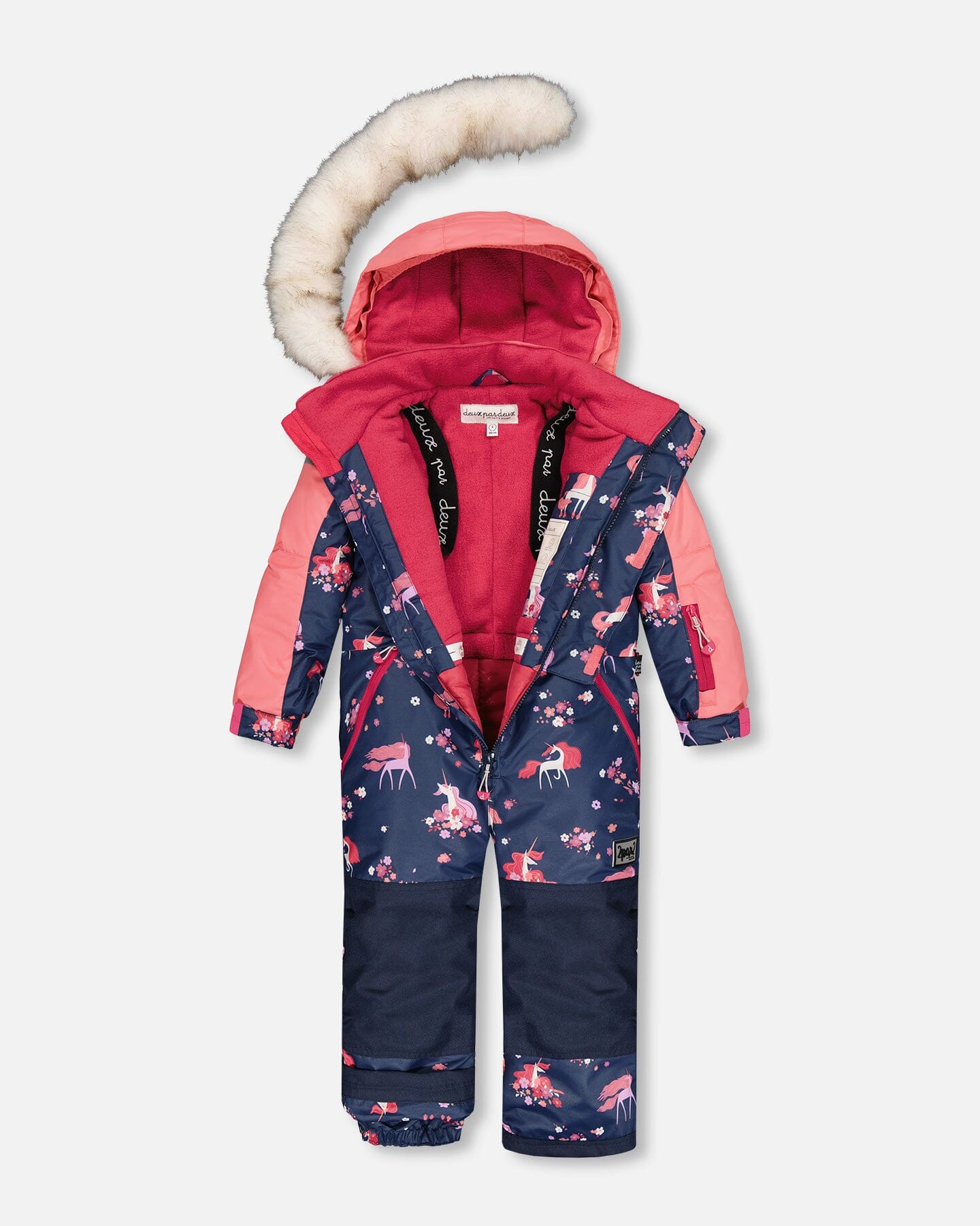 One Piece Snowsuit Navy With Unicorn In The Wind Print - Deux par Deux