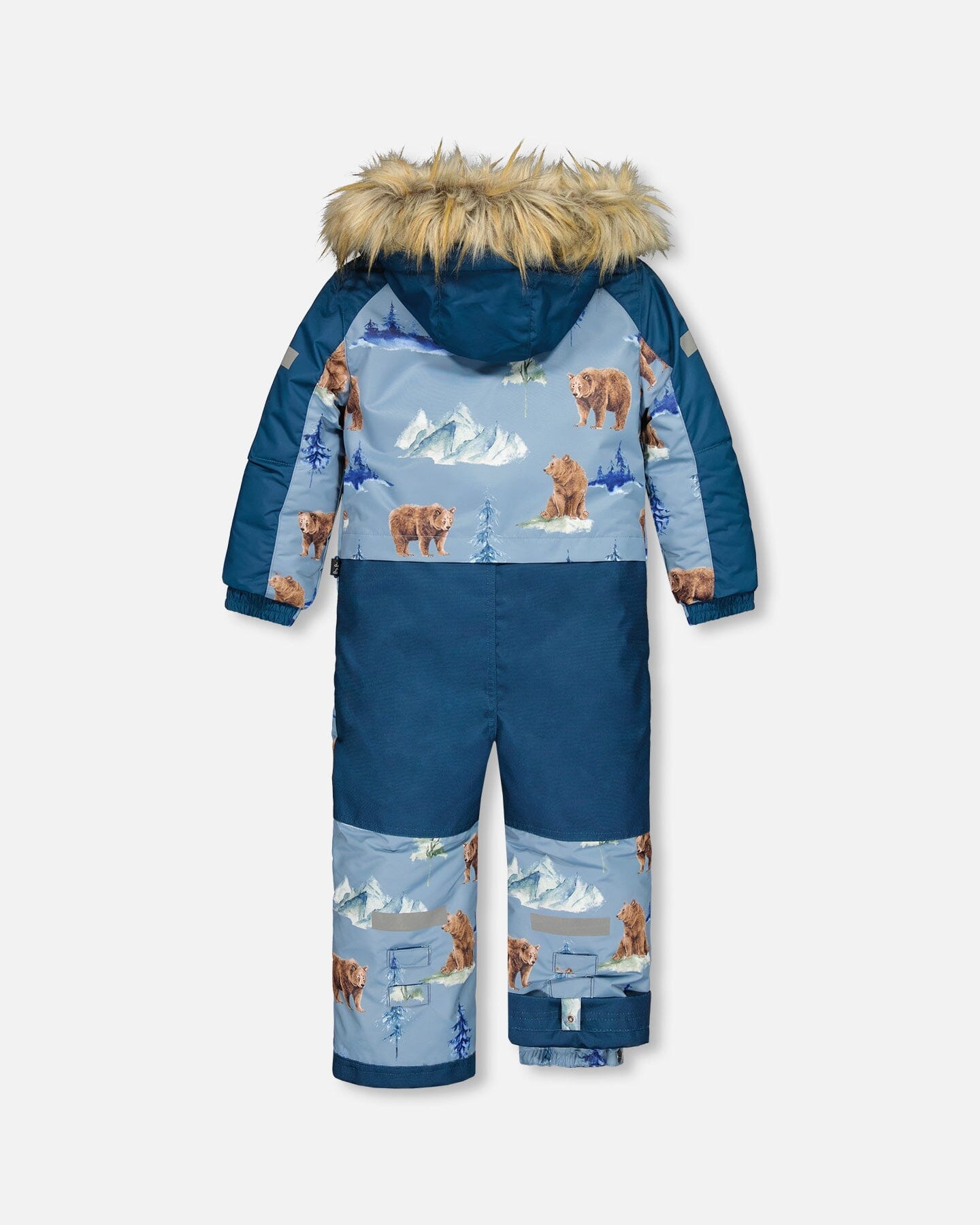 One Piece Snowsuit Blue With Bear Print Snowsuits Deux par Deux 