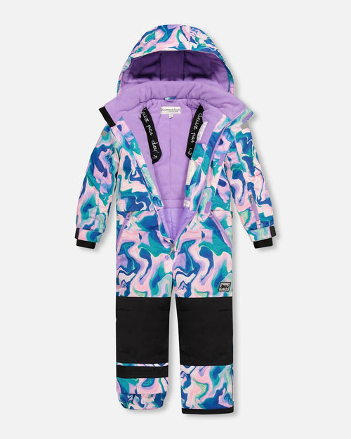 One Piece Snowsuit Aqua With Marbled Print Snowsuits Deux par Deux 