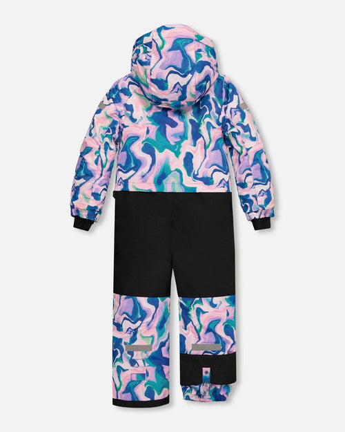 One Piece Snowsuit Aqua With Marbled Print Snowsuits Deux par Deux 