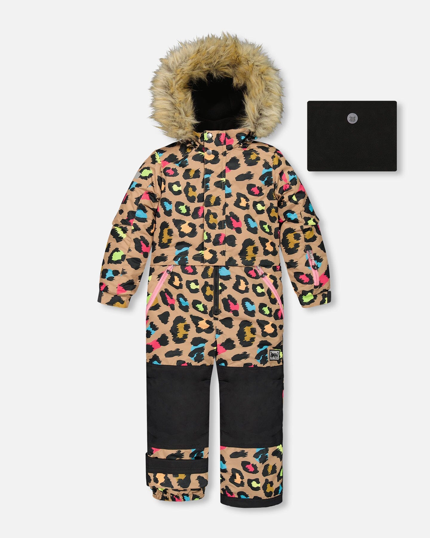 One Piece Snowsuit With Colourful Leopard Print Snowsuits Deux par Deux 