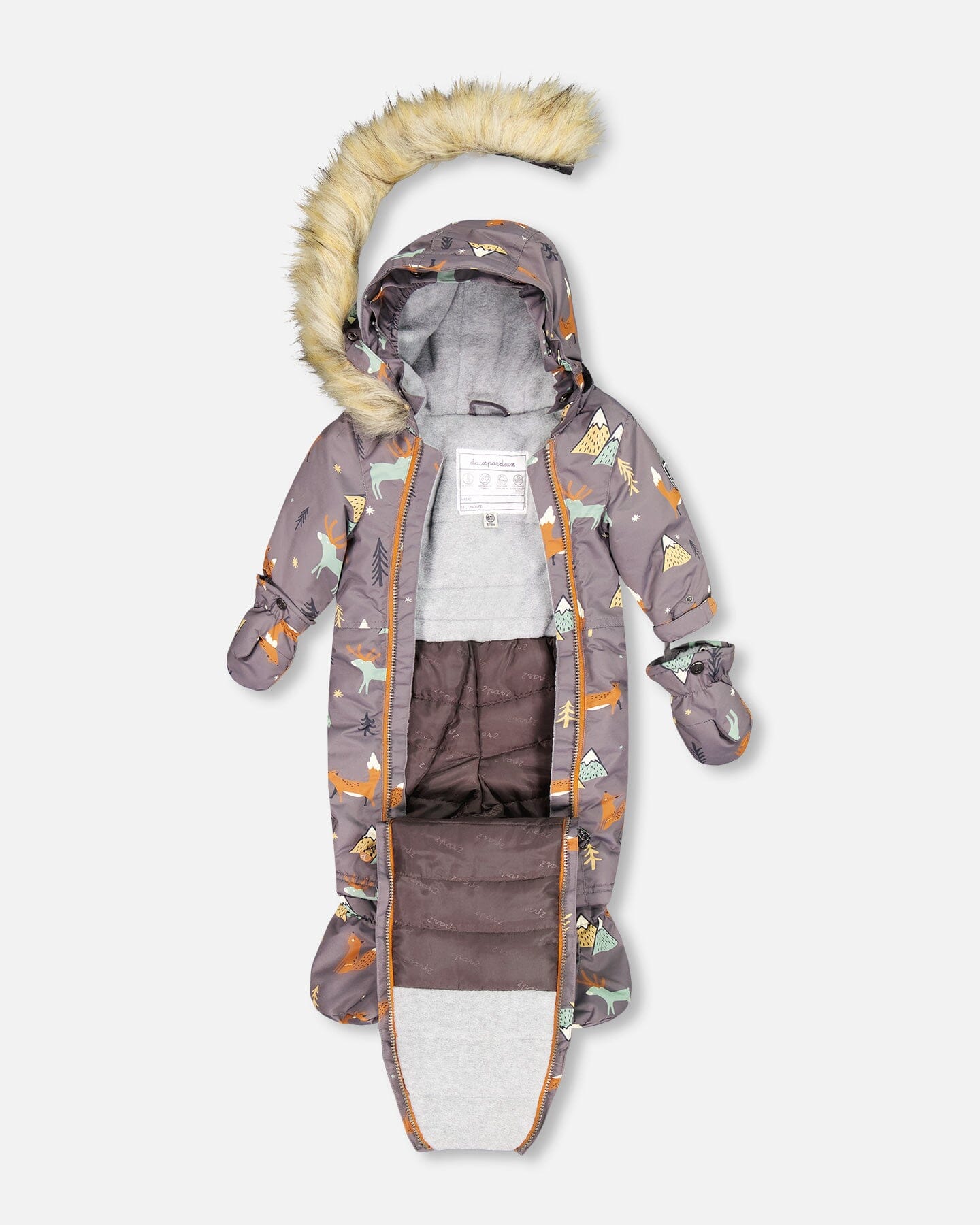 One Piece Baby Car Seat Snowsuit With Fox Print Snowsuits Deux par Deux 
