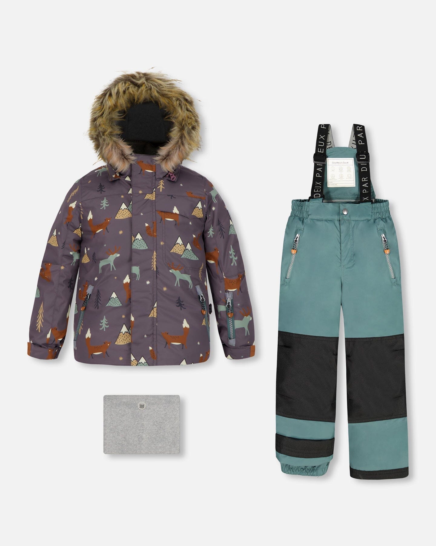 Two Piece Snowsuit Pine Green With Fox Print - F10V808_388