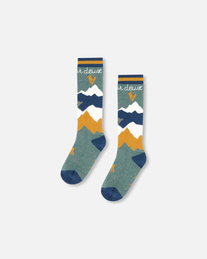 Ski Socks In Pine Green With Graphic Winter Accessories Deux par Deux 