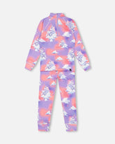 Two Piece Thermal Underwear Set Lavender With Unicorns In The Clouds Print