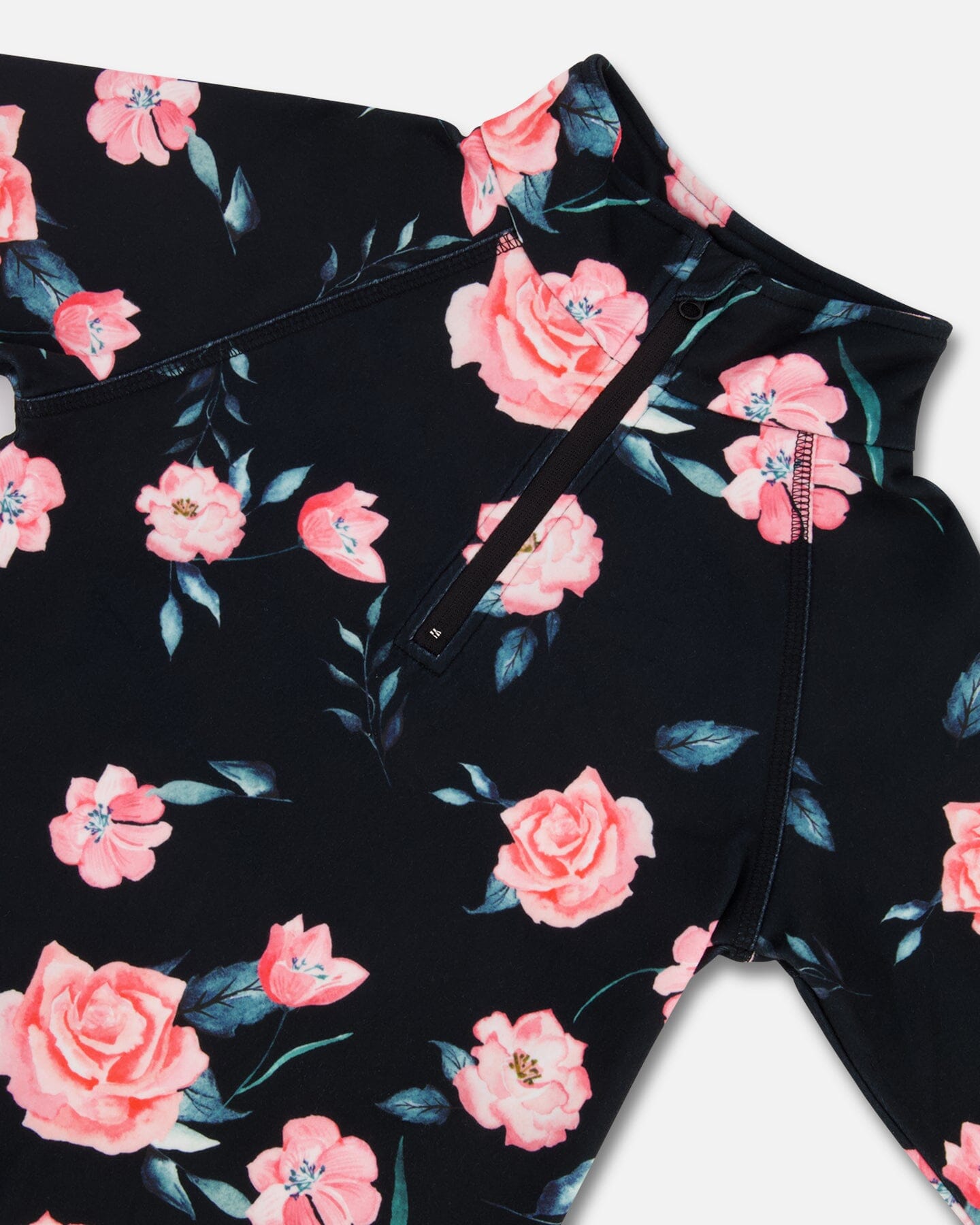 Two Piece Black Thermal Underwear Set With Rose Print Winter Accessories Deux par Deux 