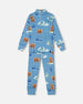 Two Piece Thermal Underwear Set Blue With Bear Print Winter Accessories Deux par Deux 