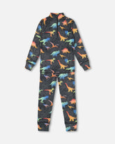 Two Piece Thermal Underwear Set Black With Dino Gradient Print