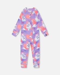 One Piece Thermal Underwear Set Lavender With Unicorns In The Clouds Print Winter Accessories Deux par Deux 